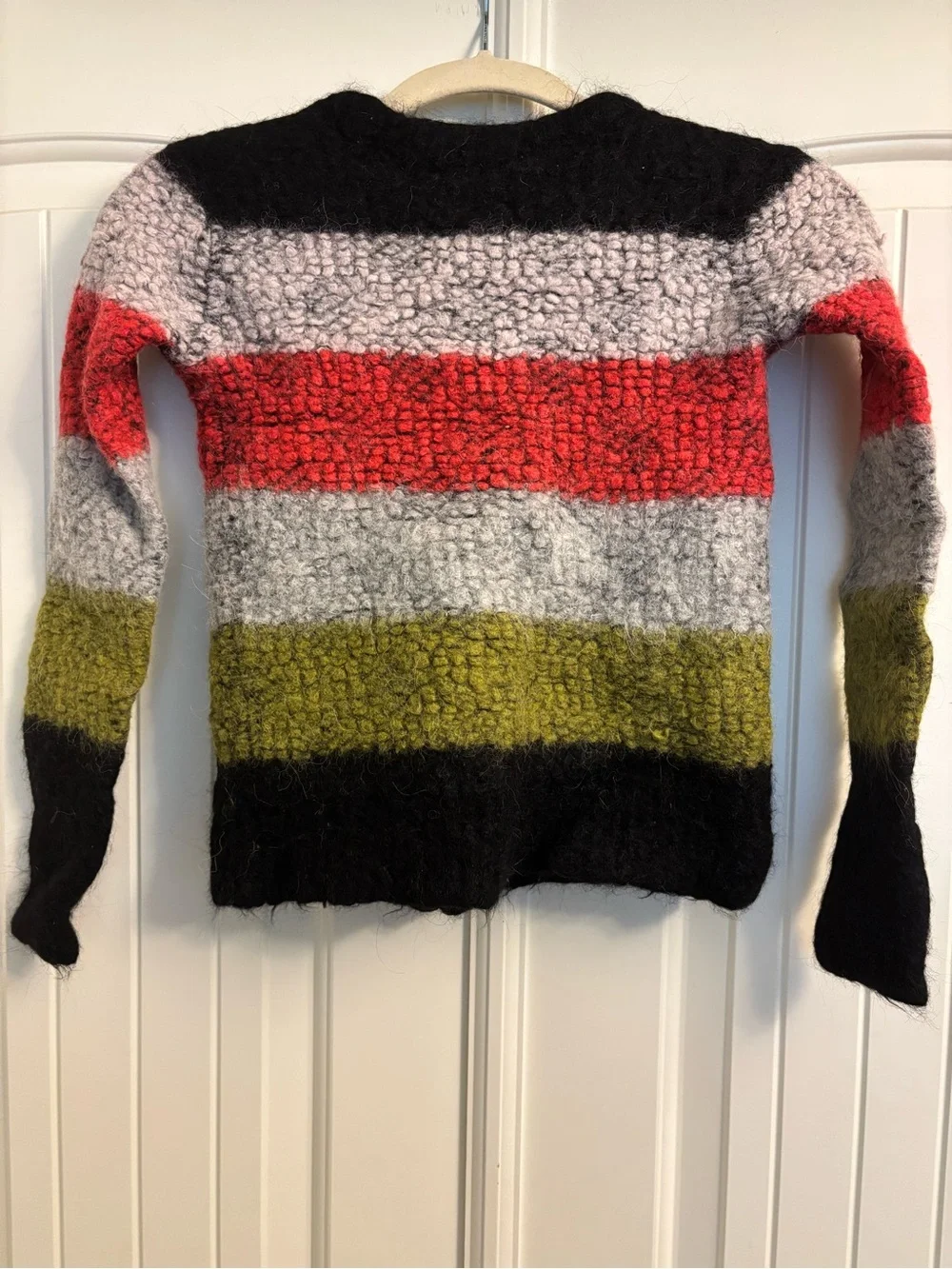 A.L.C. Alpaca/Wool Blend. Girls Striped Zip-Front Mohair Cardigan.